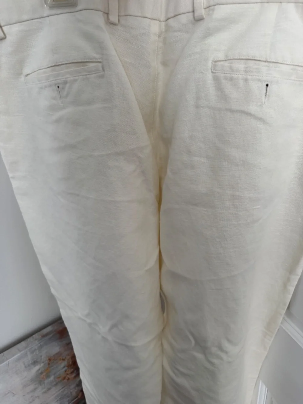 Dockers Premium Men's Off-White Linen Cotton Relaxed Fit Flat Front Pants 38x32